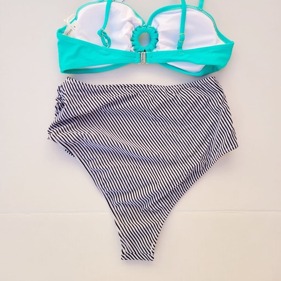 CUPSHE Women's Ruched High Waisted Bikini Set O Ring Two Piece Bathing Suit Med - Picture 8 of 8